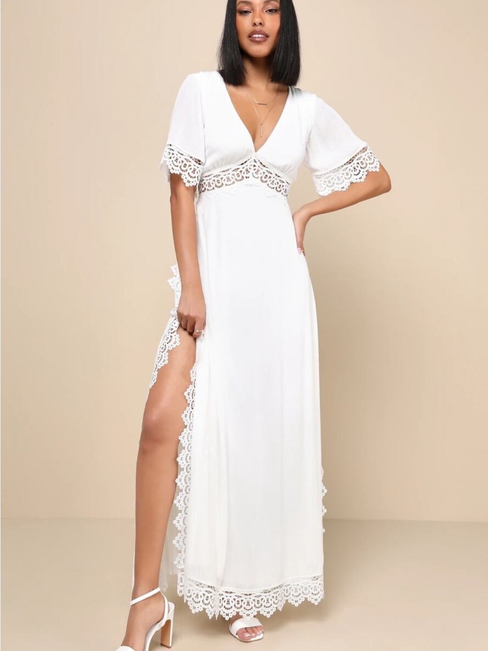 Lulus White Lace Maxi Dress - Large